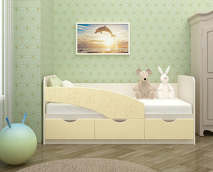 Детская Кровать Бабочки/Разные Цвета