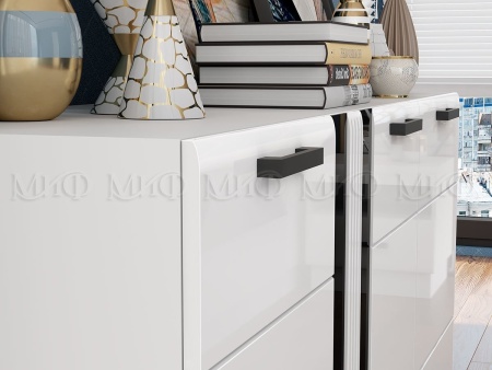 Гостиная Манифик МДФ (Ш-3000 x В-2126 x Г-650 мм)Белый/Белый Глянец